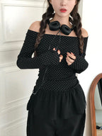 【🤍韓式波點風】Dot Off Shoulder Top