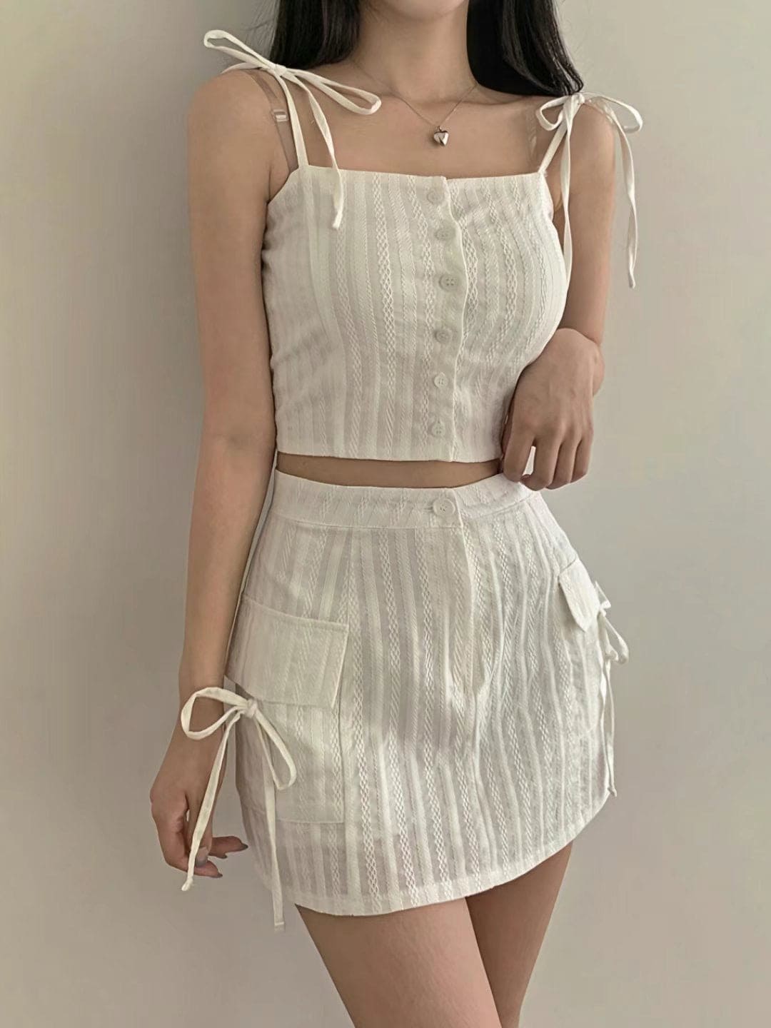 Ribbon Bustier Pocket Skirt Set