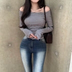 【🖤Innocent and Sexy】Stripe Off Shoulder Top｜KARINA's Style 