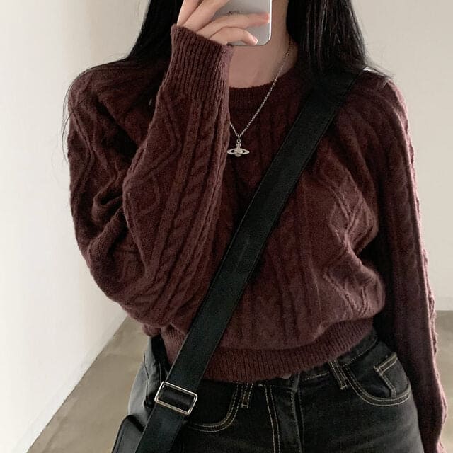 Autumn/Winter Color-Coated Cable Knit Tops