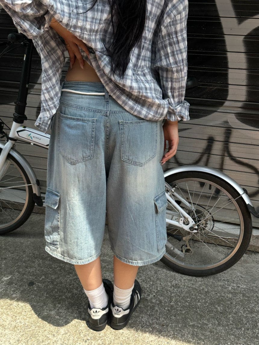【y2k vibe】Cargo Wide Half Pants