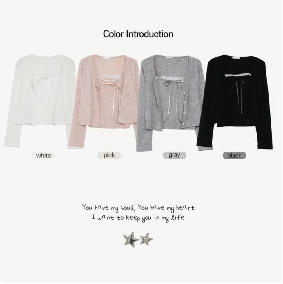 【🩰Ballet Core】Ribbon Lace Cardigan Set