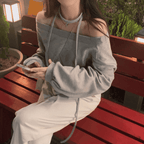 【型格休閒】Off Shoulder Sweatshirt Scarf Set