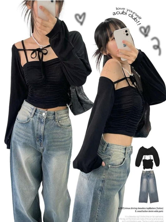 【y2k vibe】Shirring Bolero Set