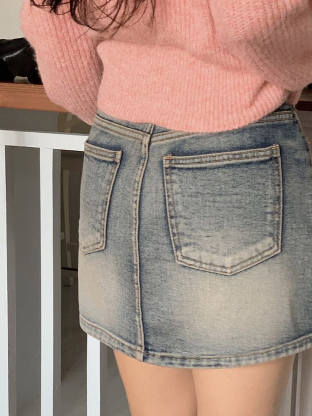 [Korean Hot Item!] Washing Denim Mini Skirt 