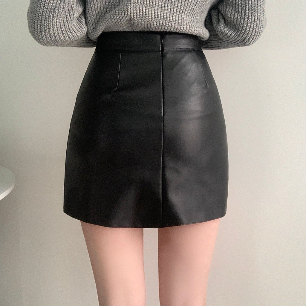 Simple and versatile soft leather skirt 