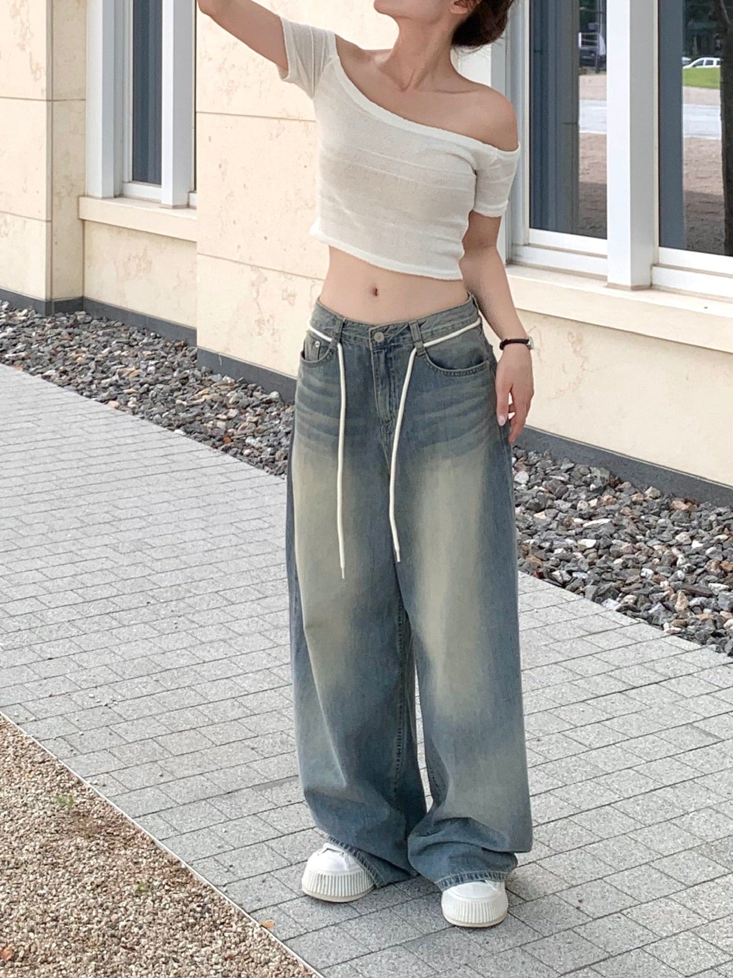 【y2k vibe】String Balloon Wide Jeans