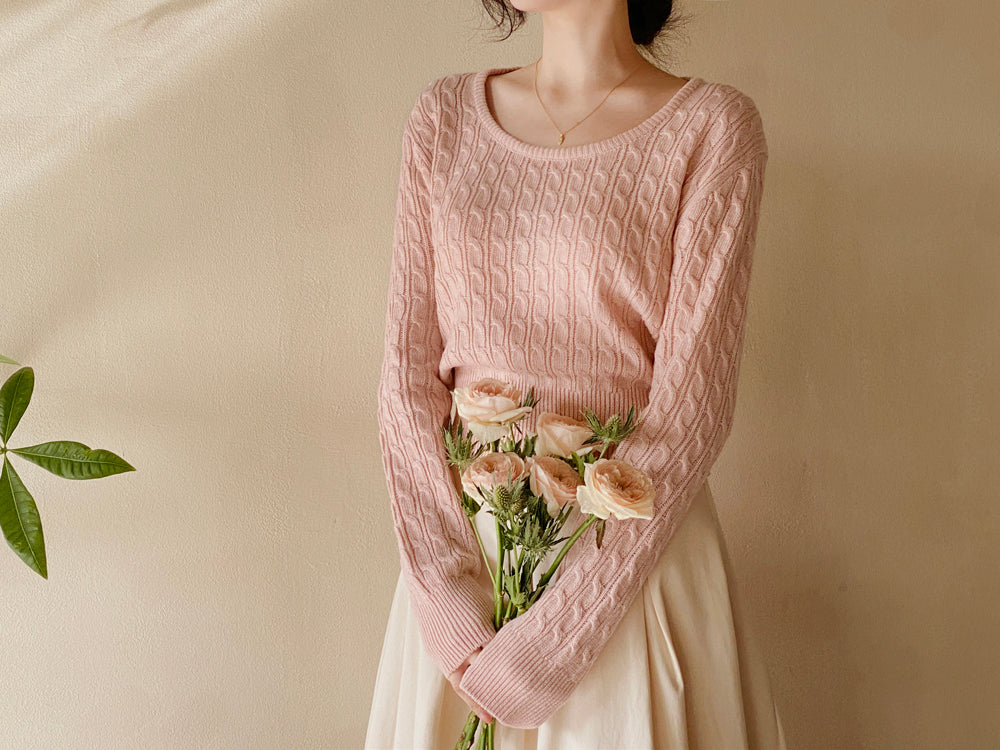 【🌷Soft】Pretzel Cable U-Neck Knit