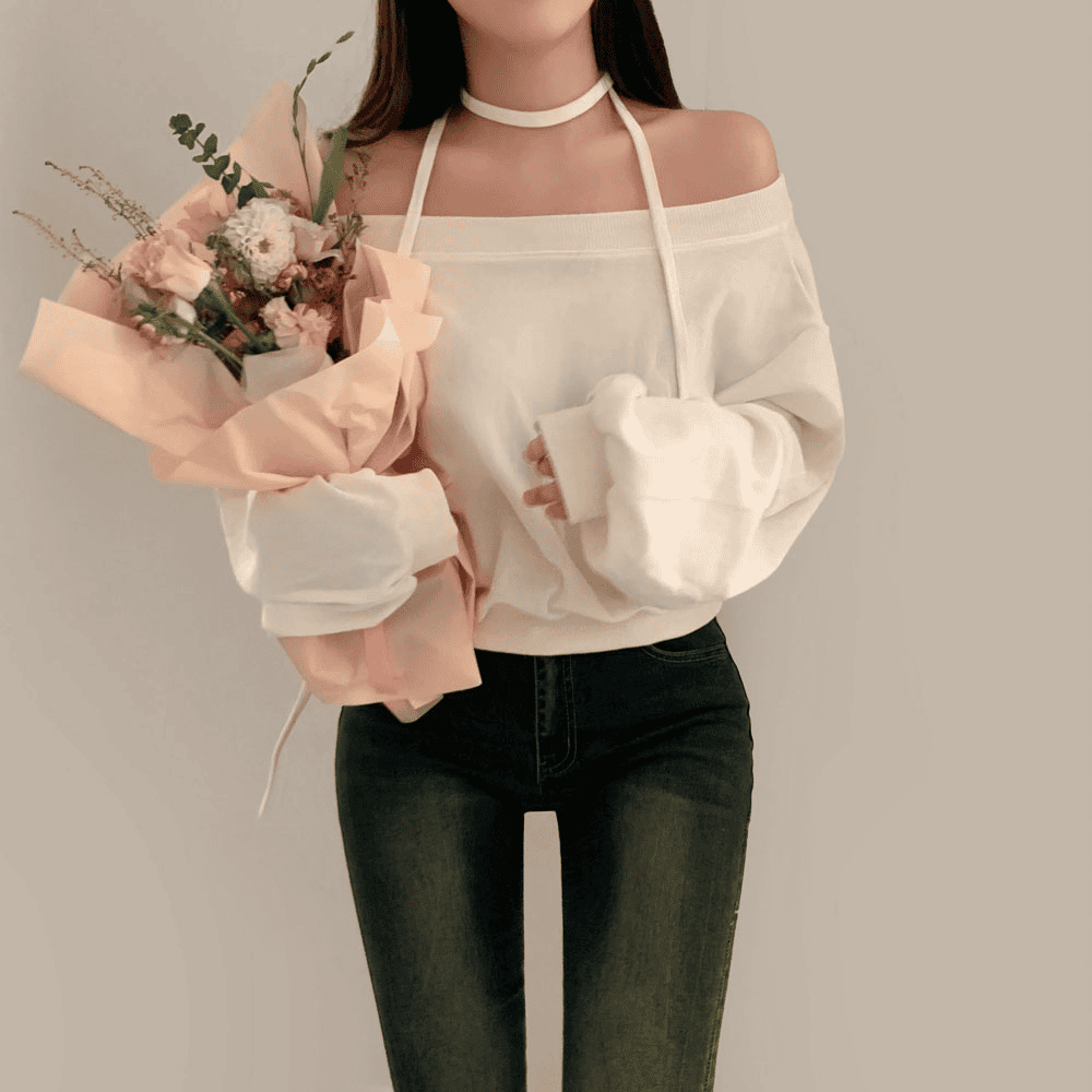 【型格休閒】Off Shoulder Sweatshirt Scarf Set