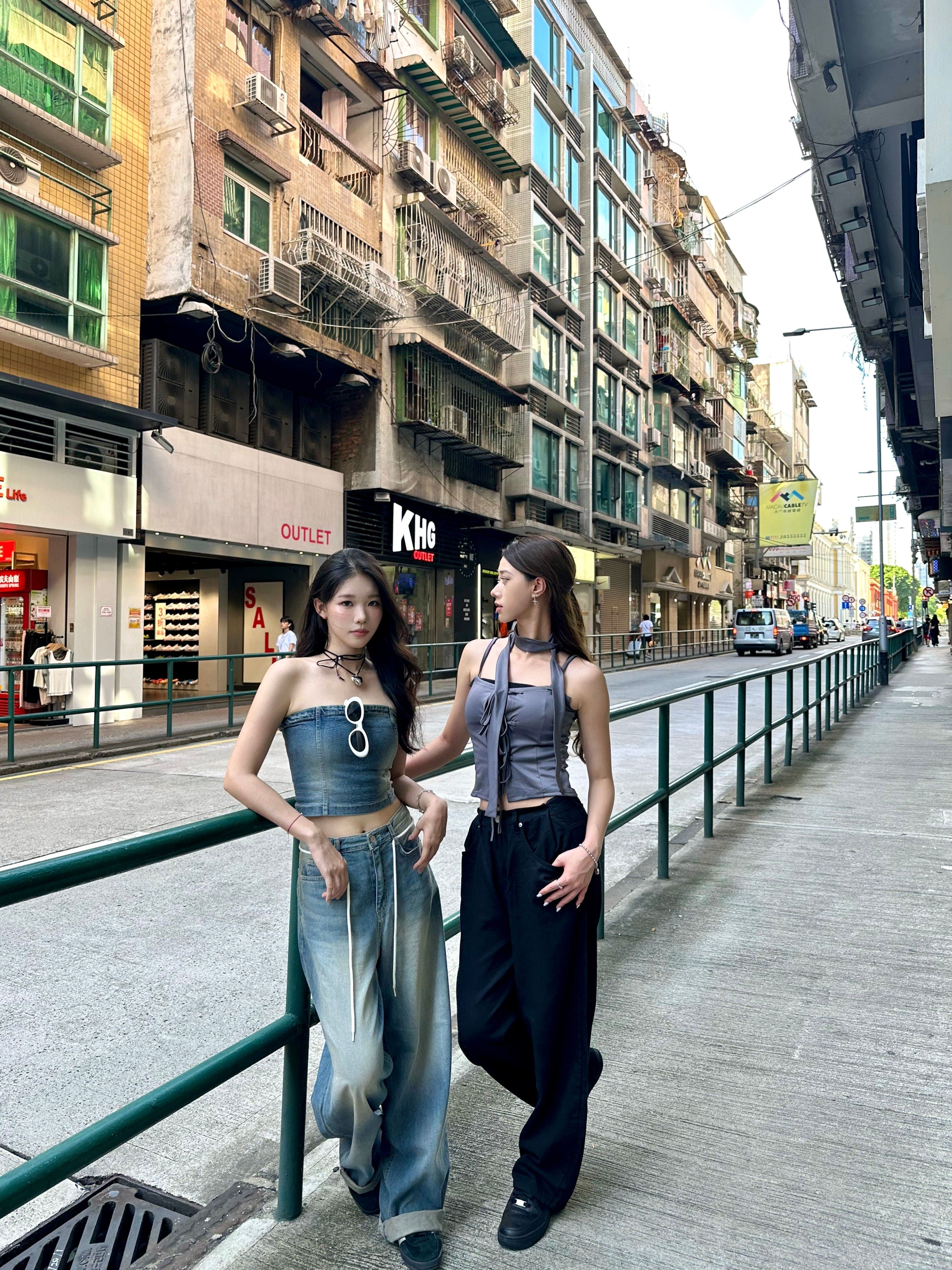【y2k vibe】String Balloon Wide Jeans