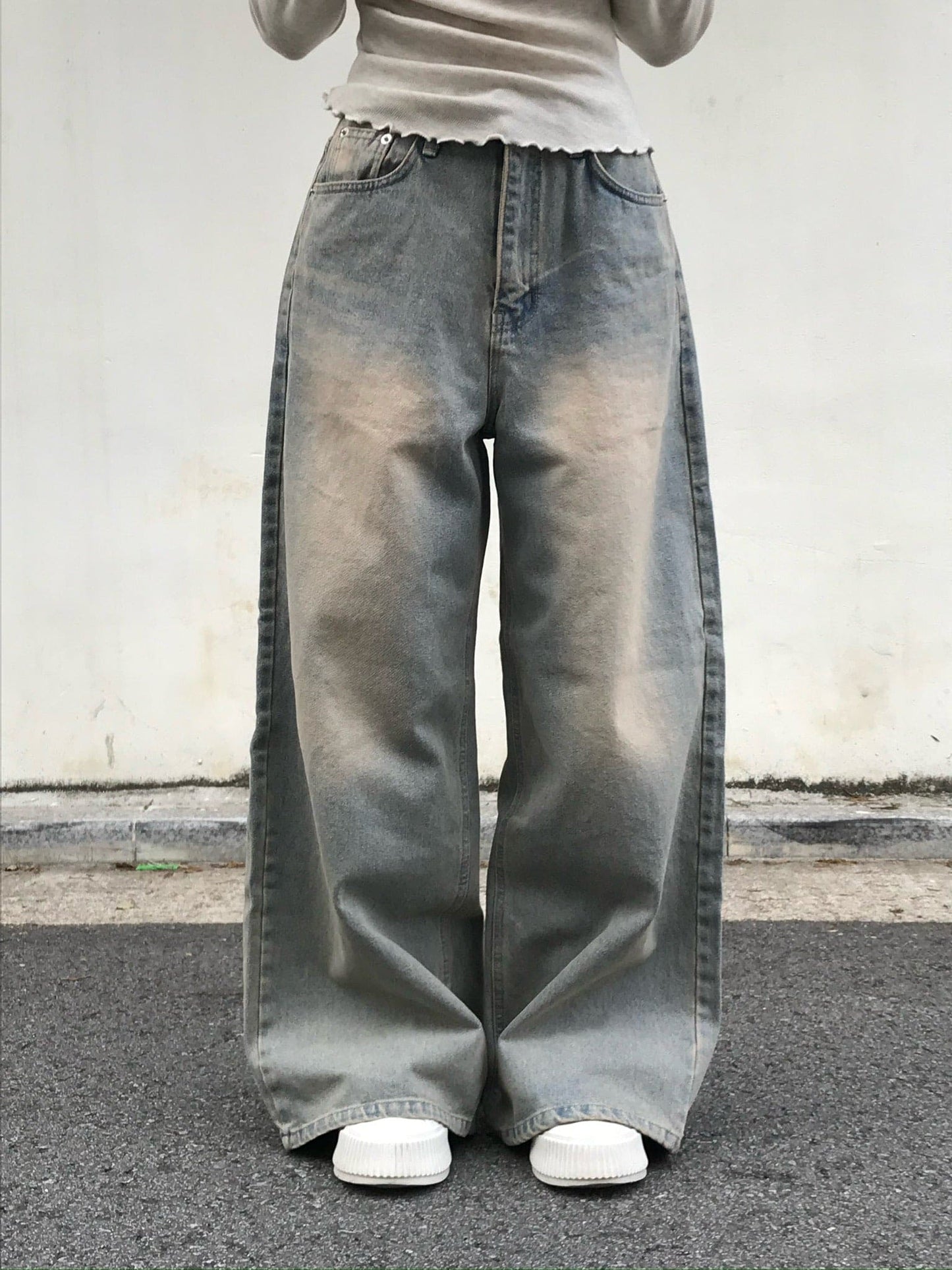 【Keychain Set】Vintage Washing Wide Jeans