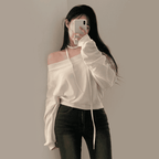 【型格休閒】Off Shoulder Sweatshirt Scarf Set