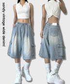 【y2k vibe】Cargo Wide Half Pants