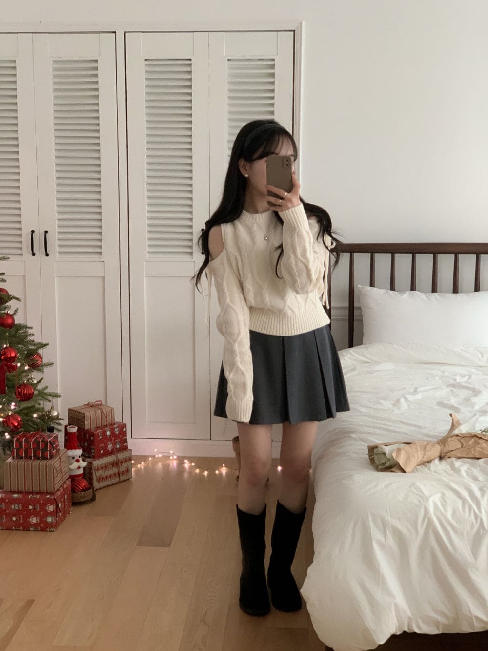 Thick pleated skirt for autumn and winter