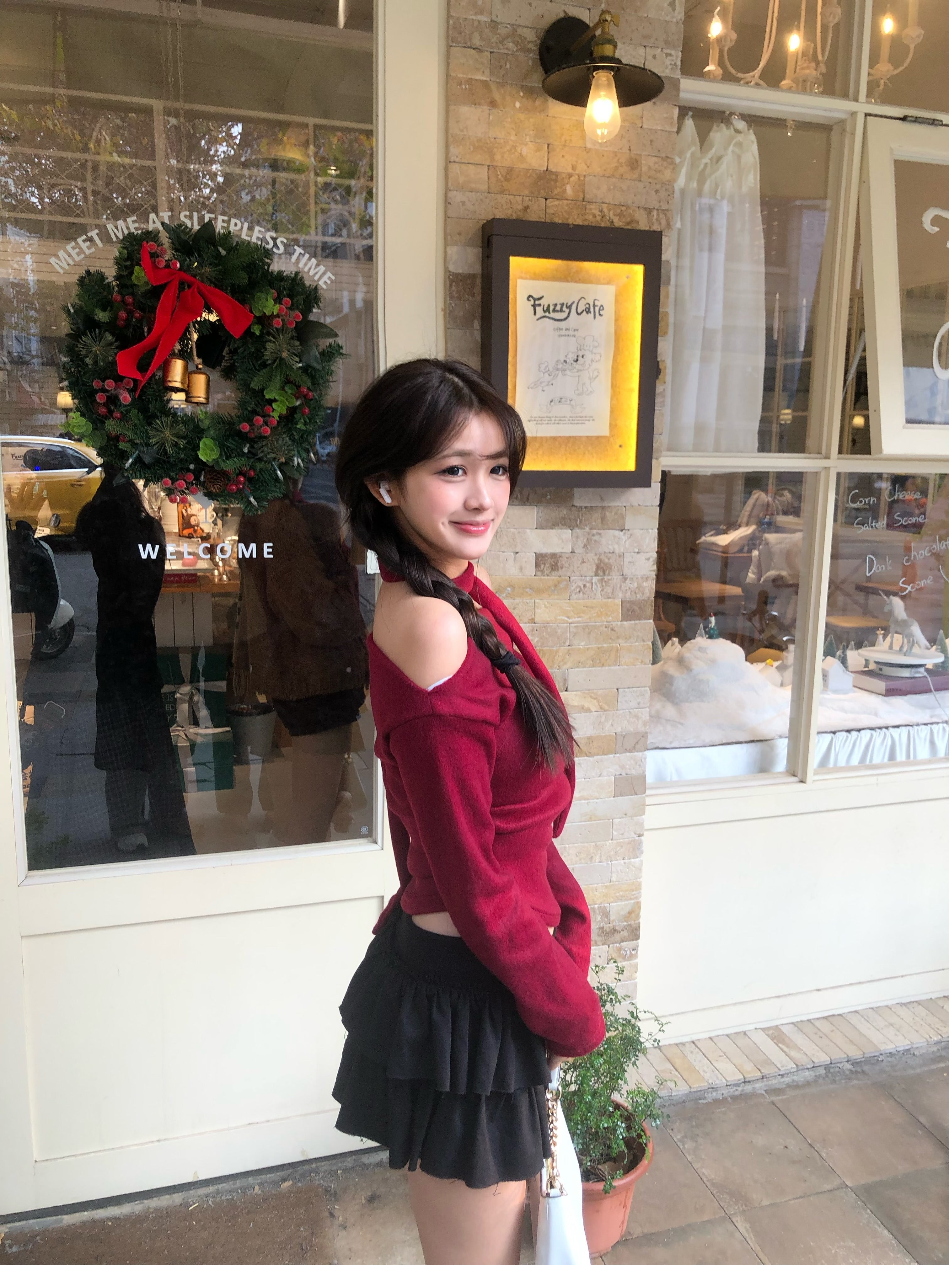 【甜美雪絨】Off-Shoulder Tie Set