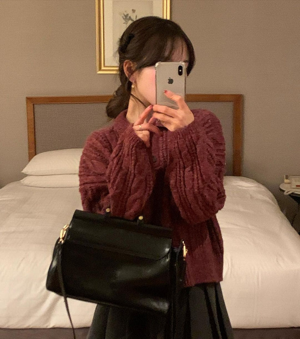 【🍷Christmas &amp; New Year PICK】Double-button collar cable knit top