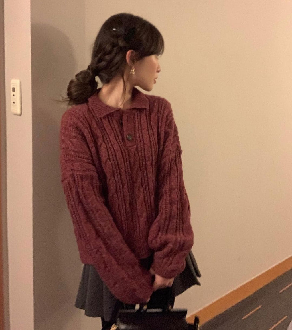 【🍷Christmas &amp; New Year PICK】Double-button collar cable knit top