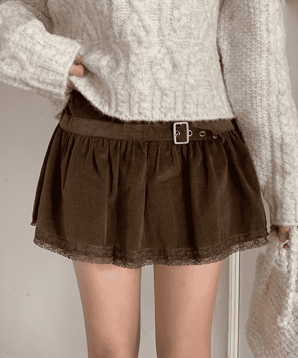 【🤎y2k vibe】Suede Lace Belt Skirt