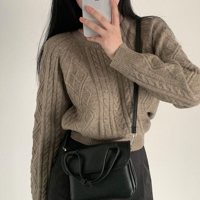 Autumn/Winter Color-Coated Cable Knit Tops