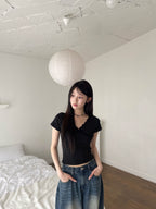 【🖤Korean Style Y2K】PokaDot Lace Tee 
