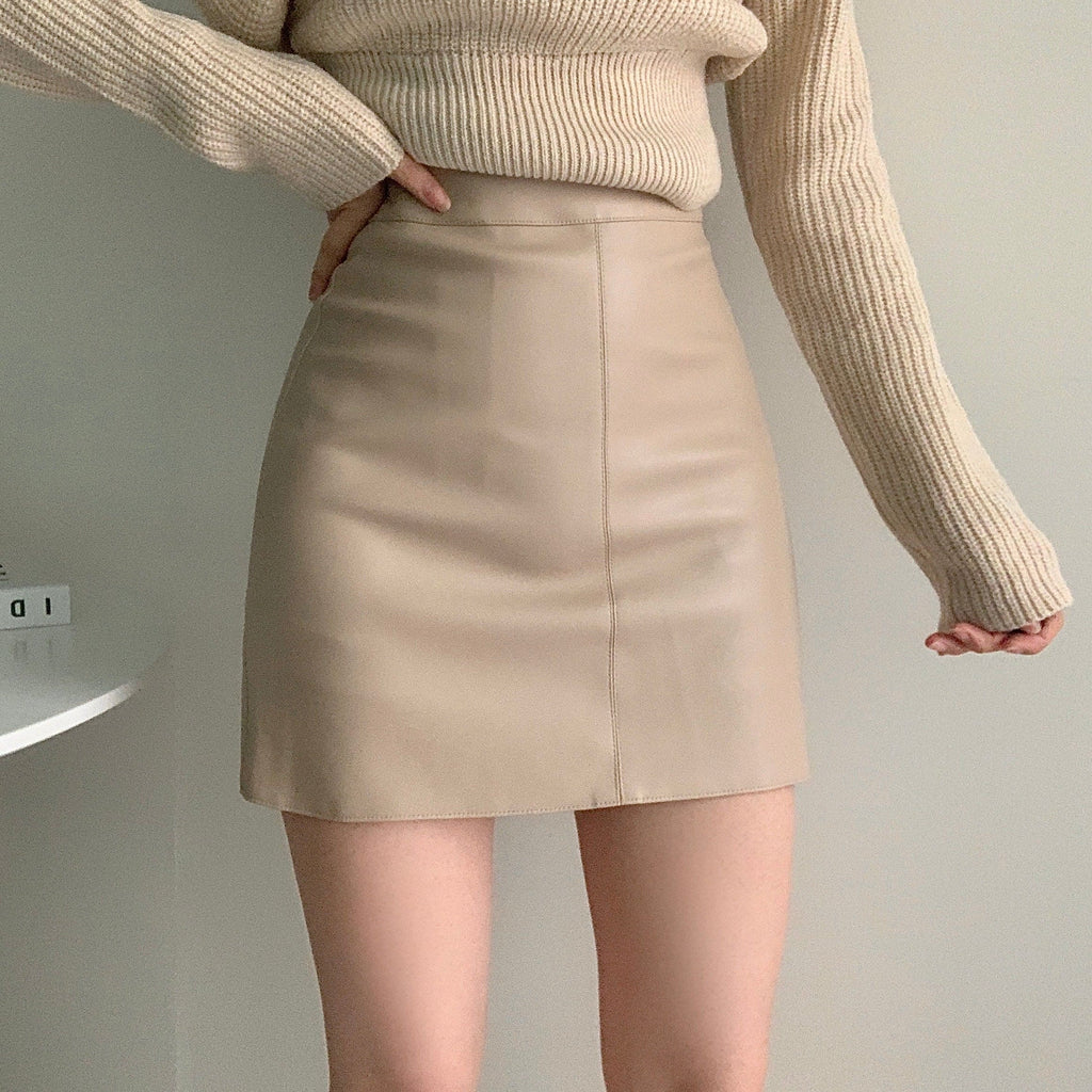 Simple and versatile soft leather skirt 