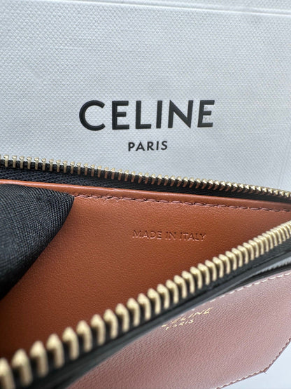 (現貨)Celine TRIOMPHE帆布及羊皮拉鍊卡片套