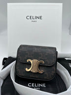 (In Stock) CELINE TRIOMPHE Mini Triomphe Handbag in Canvas and Calfskin
