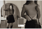 Korean-style MADE! Soft, fitted, brushed fleece turtleneck tee