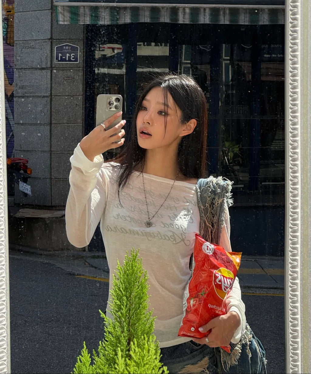 【🤍Same as JENNIE】LETTERING SHEER LONG SLEEVE 