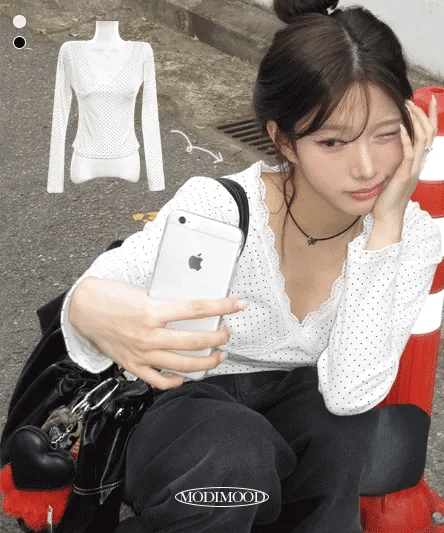 【🤍韓式波點風】Dot Lace Tee