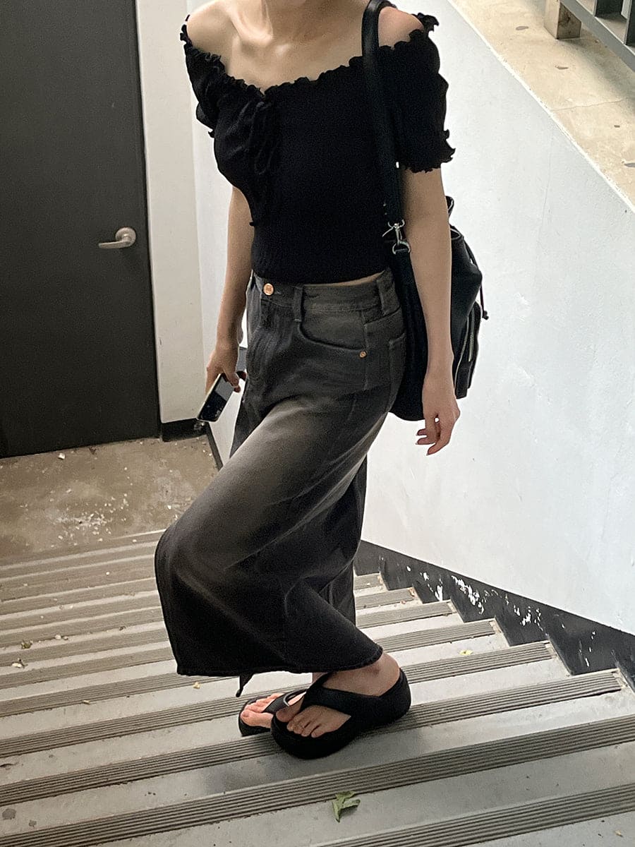 【y2k vibe】Slit Long Denim Skirt