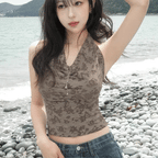 【小性感背心】Lace Draped Halter Top