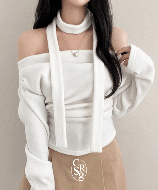 【甜美雪絨】Off-Shoulder Tie Set