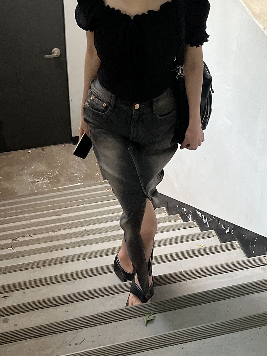 【y2k vibe】Slit Long Denim Skirt