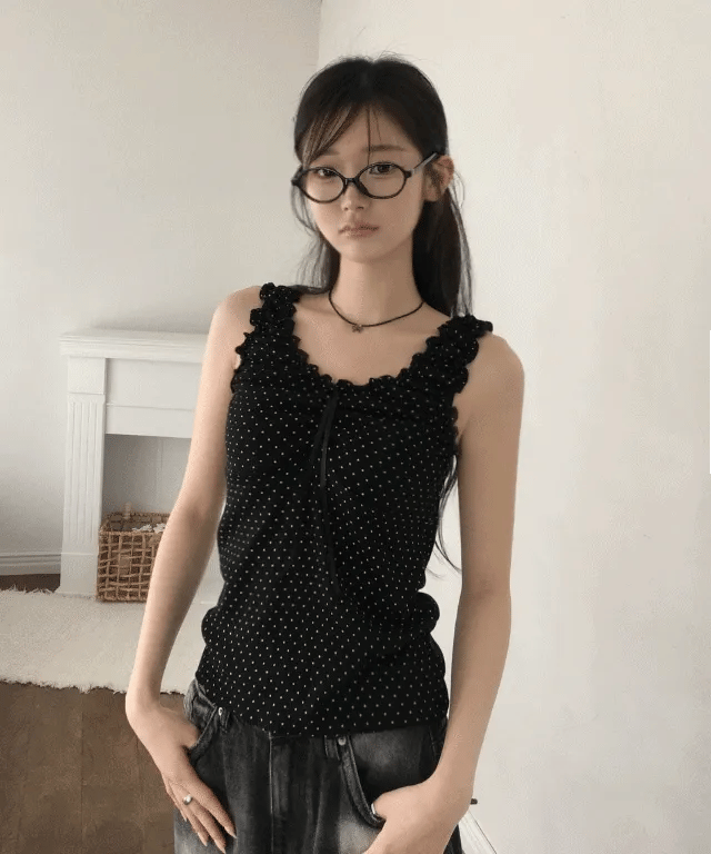 【🍦Summer Tank Top】Dot Ribbon Sleeveless 