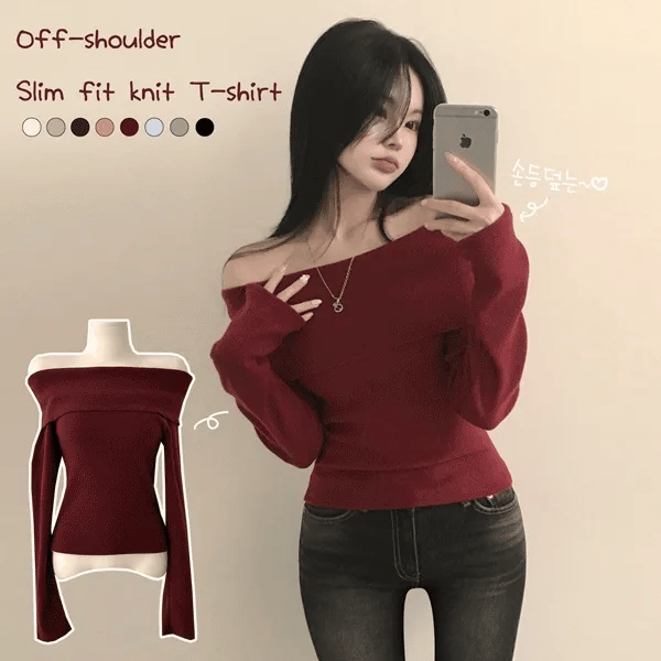 【❤️節日造型】Slim Fit Off-Shoulder Knit