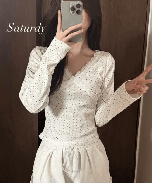 【🤍韓式波點風】Dot Lace Tee