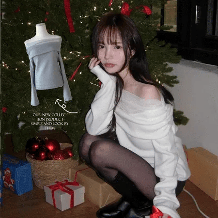【✨年末造型】Lace Off-Shoulder Knit