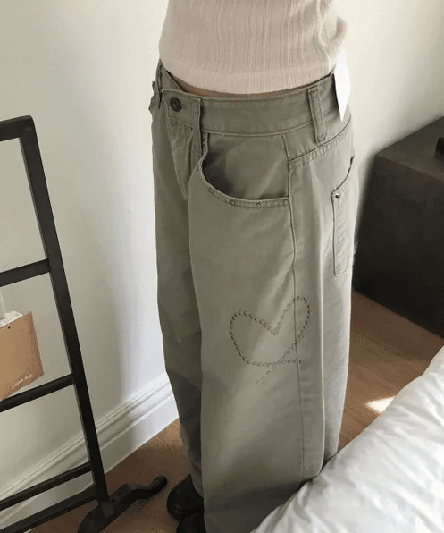 Heart Stud Wide Jeans