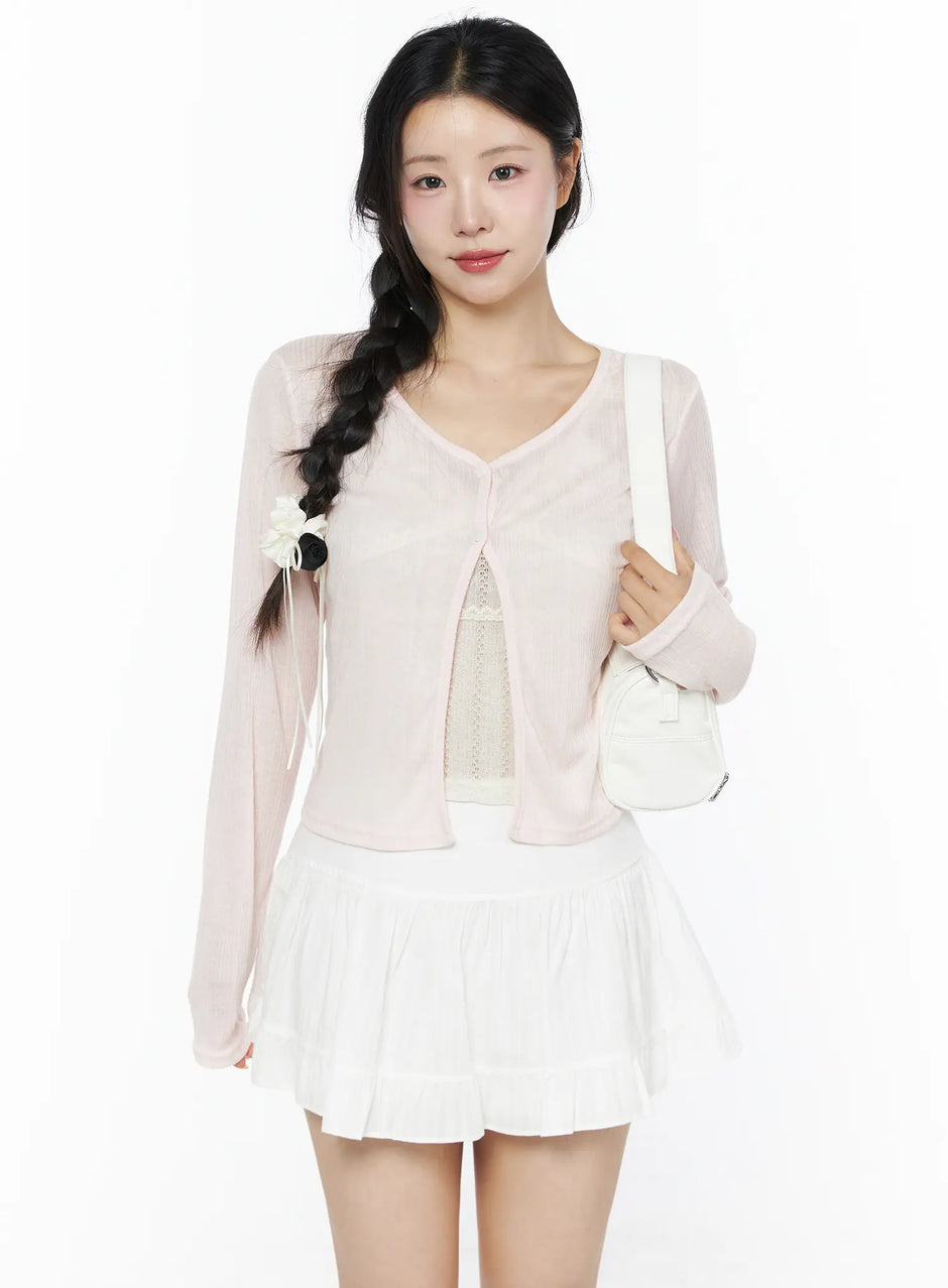 【溫柔透膚】Flower Button Cardigan