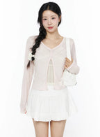 【溫柔透膚】Flower Button Cardigan