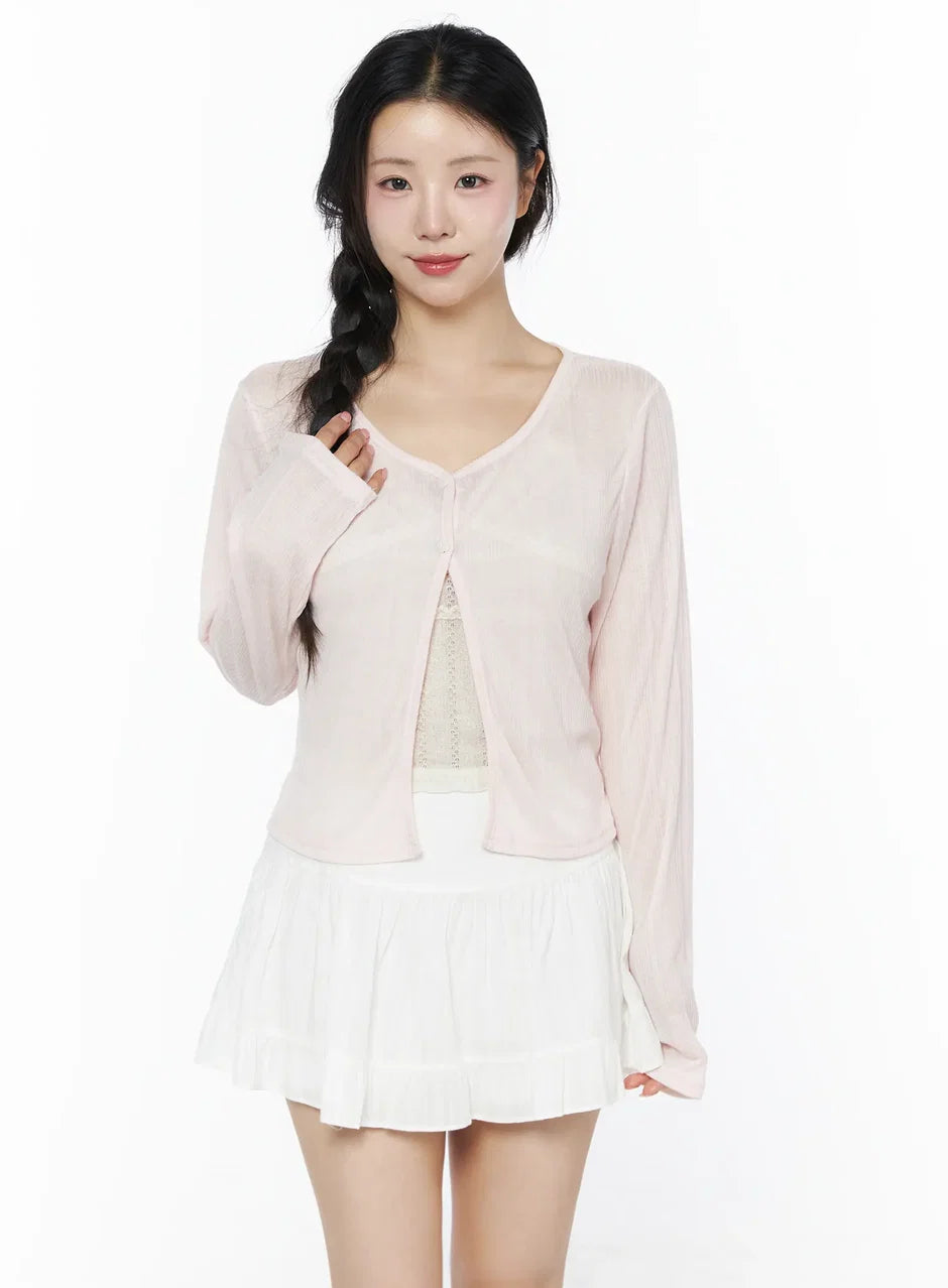 【溫柔透膚】Flower Button Cardigan