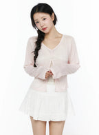 【溫柔透膚】Flower Button Cardigan