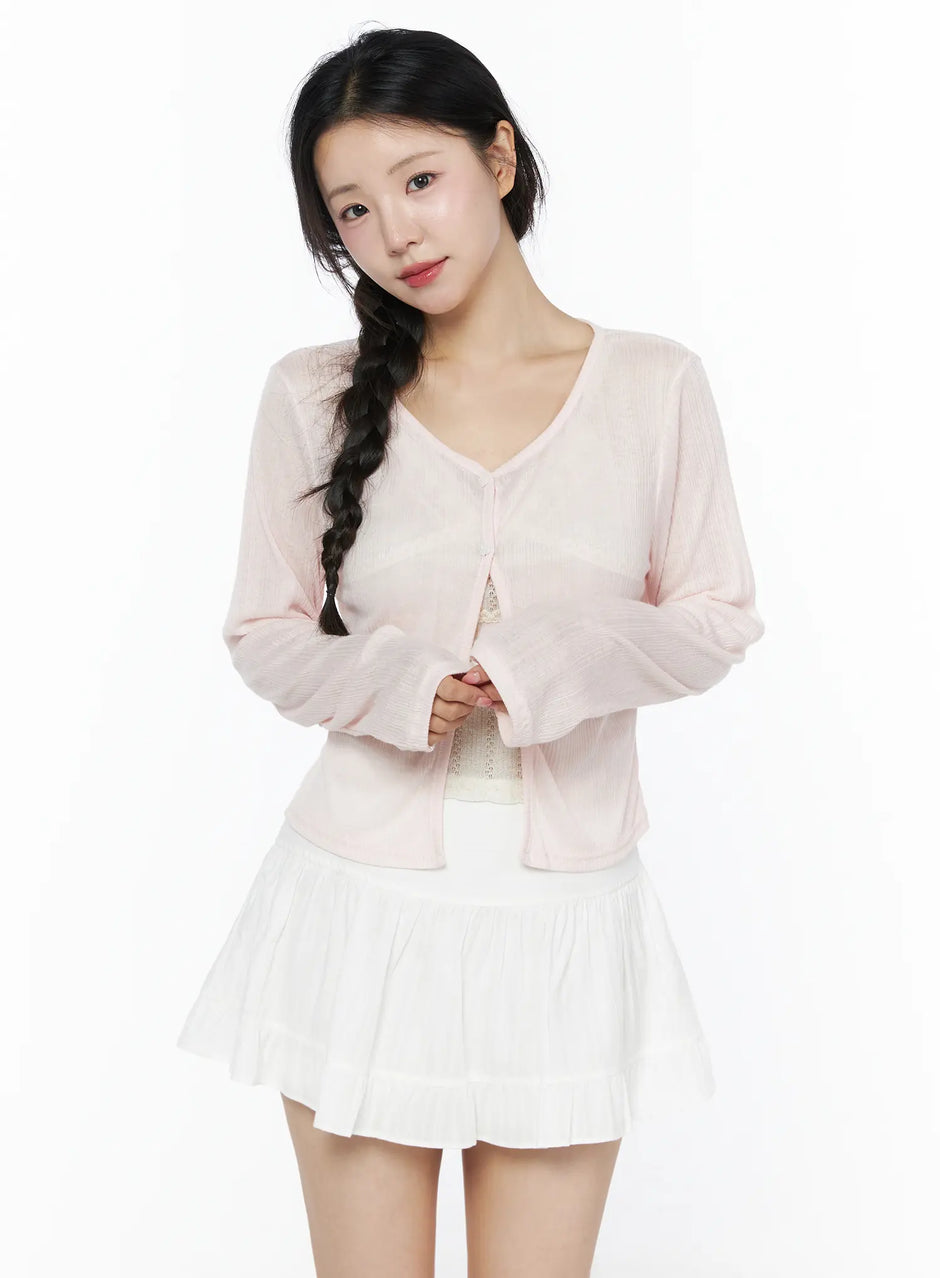 【溫柔透膚】Flower Button Cardigan