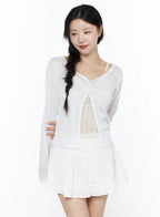 【溫柔透膚】Flower Button Cardigan