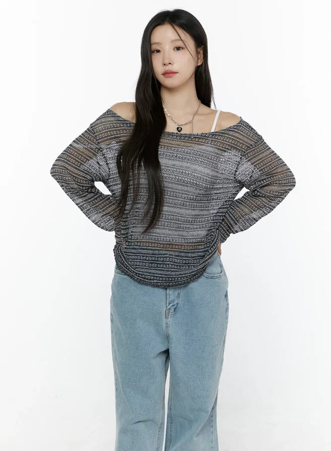 【🥛透膚條紋】Loose Fit Stripe Knit