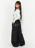 Remi Plaid Detail Wide Jeans