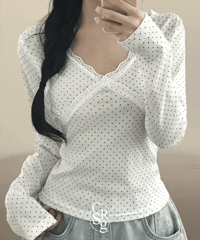 【🤍韓式波點風】Dot Lace Tee