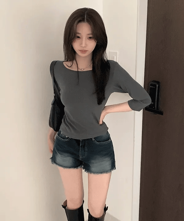 【顯瘦七分袖】Boat Neck Slim Tee