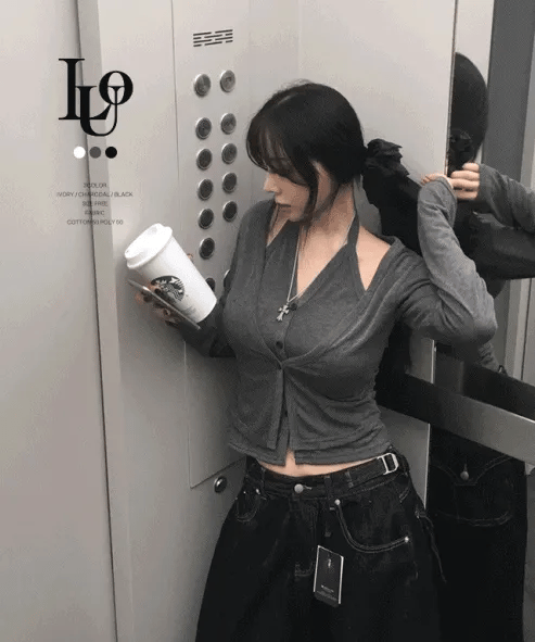 【🩶y2k series】 Halter Layered Cardigan